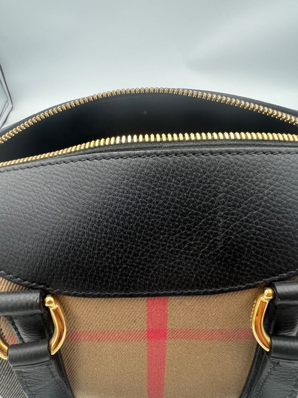 BURBERRY House Check Derby Calfskin Small Alchester Bowling Bag in Black - Picture 15 of 16